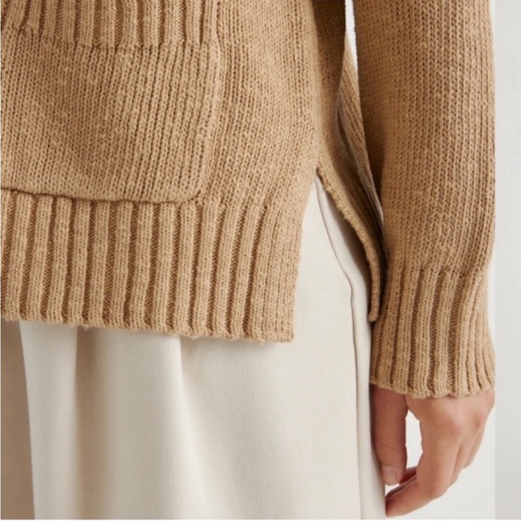 Quince Cotton-Linen Relaxed Cardigan Sweater in Camel Size Medium - Picture 2 of 13